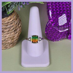 Bi-Color Simulated Tourmaline Silvery Ring Size 7‎ (NWOT)